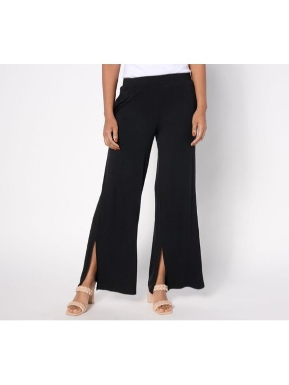 Susan Graver Women Pants Soleil Knit sz XLP Petite Wide-Leg Black A636409